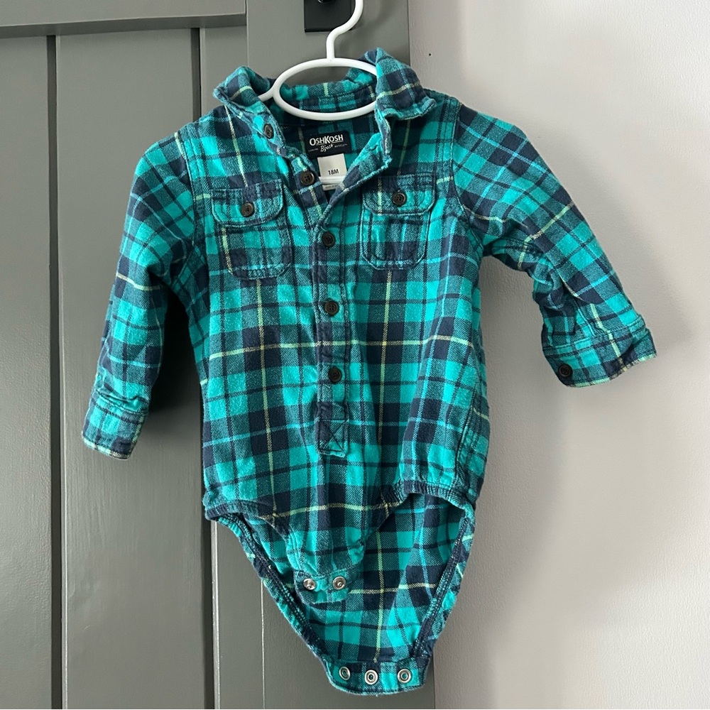 OshKosh B'gosh Teal and Navy Plaid Bodysuit
